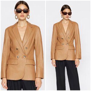 NWT FRAME ’70s Double-Breasted Leather Blazer Latte Size 6